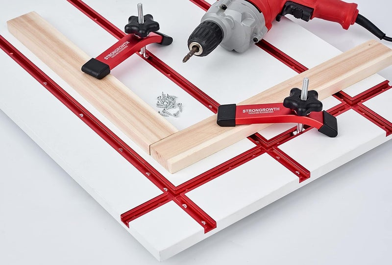 STRONGROWTH T track Hold Down Clamps - Double Cut Profile Universal T-Track Clamps, 6-3/8"L x 1-1/4"W - Woodworking and t slot clamp - Fine Sandblast Anodized - Red Color-6PK - Image 5