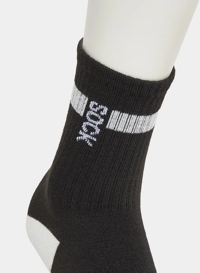 Styli Pack of 3 - Contrast Detail Cuff Crew Socks