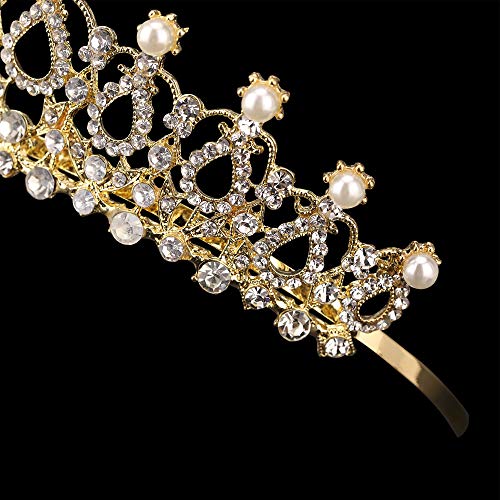 Sppry Women Tiara with Comb - Pearl Crystal Crown for Bridal Queen Princess Girls at Wedding Birthday Pageant (Gold) - Image 4