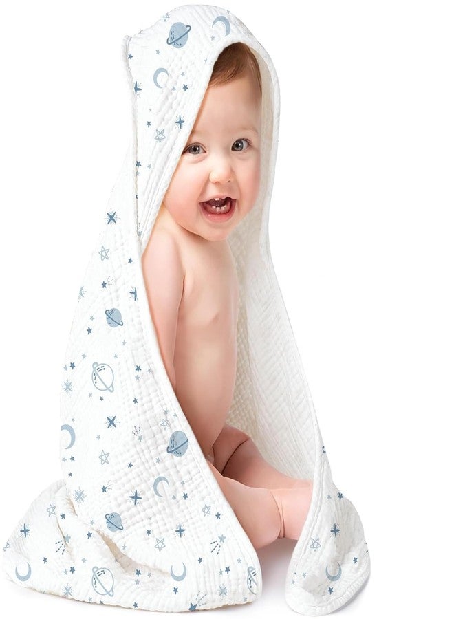 TERI BERI Baby Muslin Hooded Towel, Soft and Hypoallergenic Baby Bath Towels with Hood for Toddler Infant Newborn, Large and Absorbent Toddler Towels for Baby Boy Girl (31 x 31 inch) (White Muslin) - Image 1