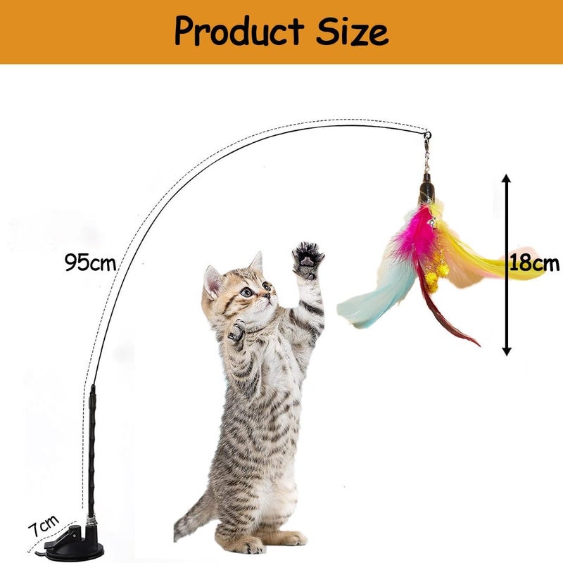 NeoStyle Cat Feather Toys,Cat Wand Toy with Powerful Suction Cup,Interactive Cat Toy Detachable Feather Replacements with Bell for Indoor Cats (Colourful Feather, Cat Teaser Toy with Suction Cup) - Image 2