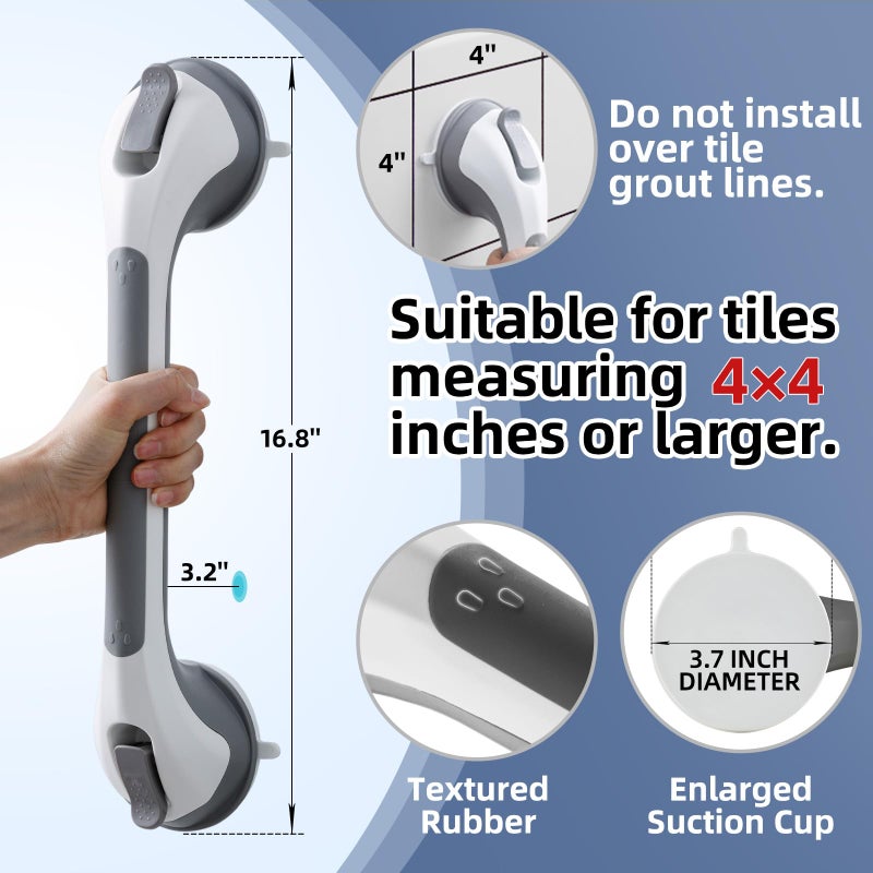 TAILINK Grab Bars for Bathtubs and Showers 2 Pack Shower Handle, Heavy Duty Suction Grab Bar Bath Handrails for Seniors and Elderly, Bathroom Safety Grip No Drilling Waterproof Removable, Grey - Image 2