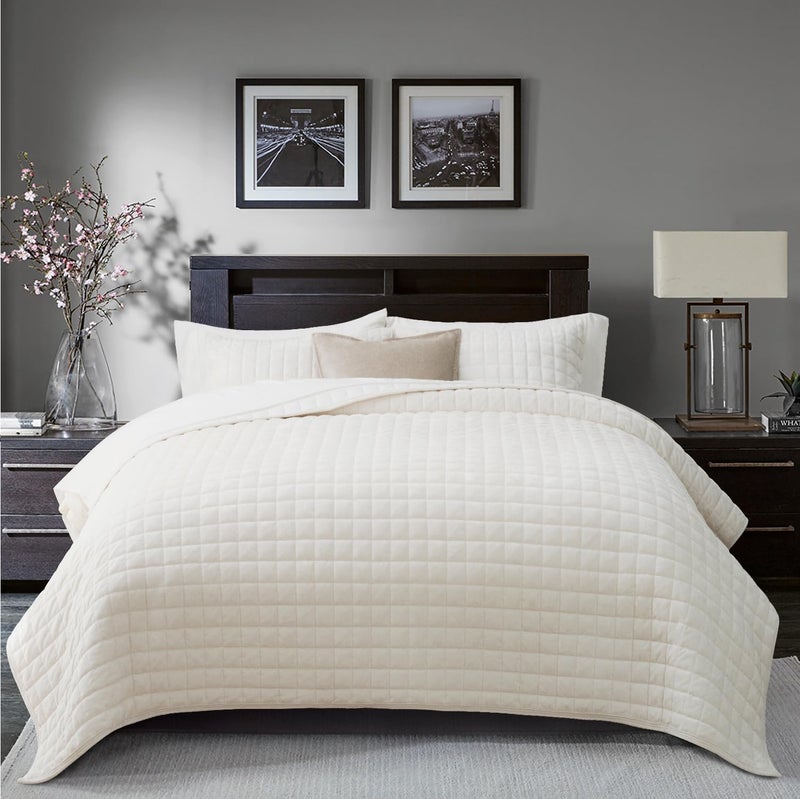 RECYCO Luxury Velvet Quilt Set Twin/Twin XL Size, Lightweight Velvet Comforter Set, Oversized Bedspread Coverlet Quilted Bedding Set, with 1 Matching Pillow Sham, for All Season, Cream White - Image 3