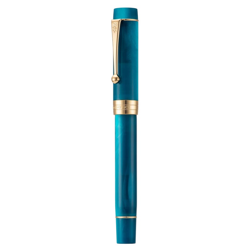 Lanxivi Jinhao 100 Fountain Pen Classic Style Peacock Blue Acrylic, Fine Point with Converter and Gold Trim Pen Case Set - Image 1