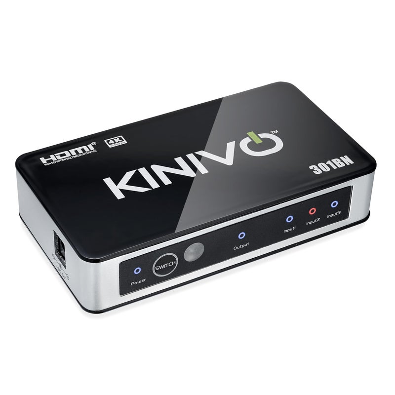 Kinivo HDMI Switch 4K HDR 301BN (3 in 1 Out, 4K 30Hz HDR, HDMI 2.0, High Speed 18Gbps, IR Remote, HDCP) - Compatible with Roku, PS5, Xbox, Apple TV, Nintendo Switch, Cable Box - Image 1