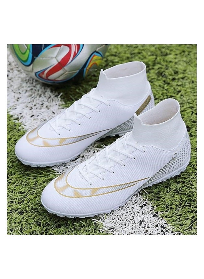Football Shoes for Adult,Soccer Shoes for Adult, Grass Ground Football Cleats for Adult,Professional High-Top Breathable Athletic Football Shoes (White)  - Image 3