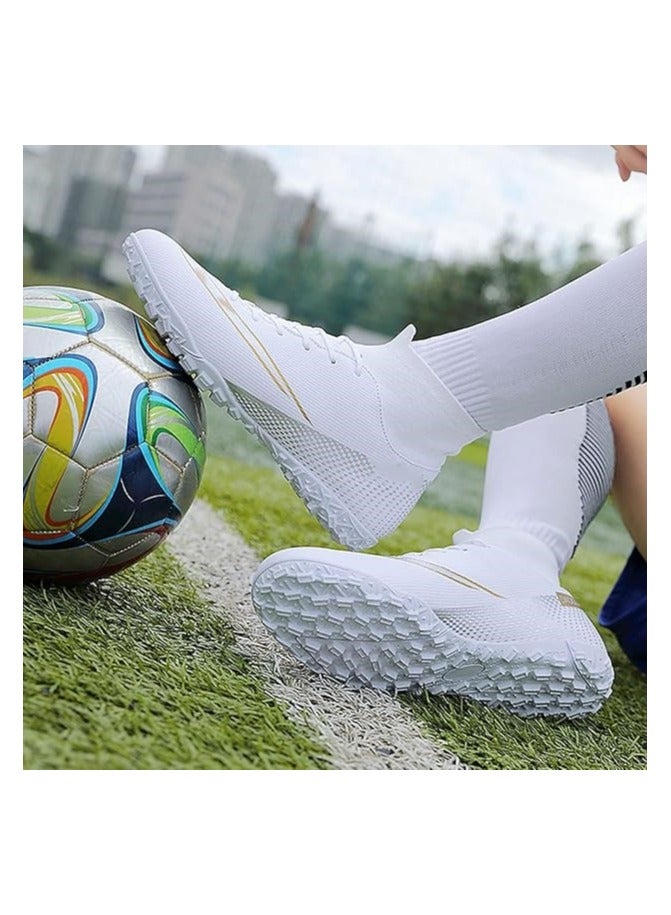 Football Shoes for Adult,Soccer Shoes for Adult, Grass Ground Football Cleats for Adult,Professional High-Top Breathable Athletic Football Shoes (White)  - Image 5