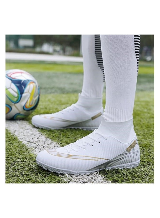 Football Shoes for Adult,Soccer Shoes for Adult, Grass Ground Football Cleats for Adult,Professional High-Top Breathable Athletic Football Shoes (White)  - Image 4