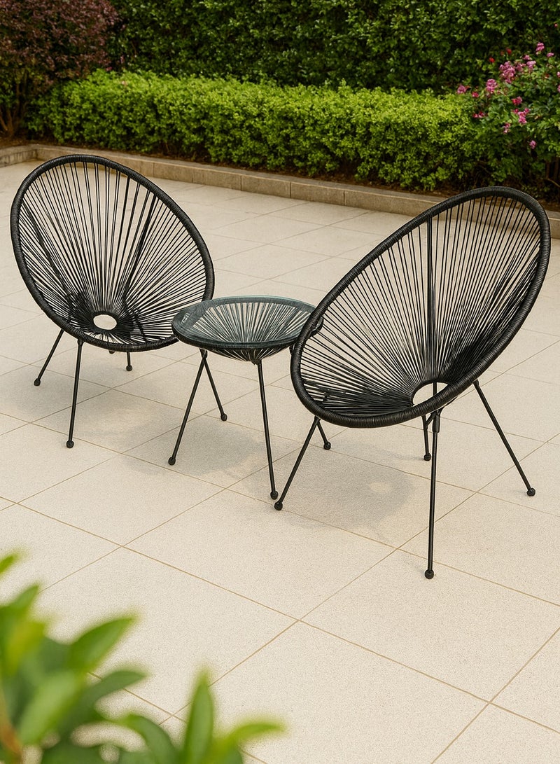 Harmony Home 3-Piece Outdoor Seating Set – 2 Acapulco Chairs & Glass Top Table, Garden, Balcony, Patio & Poolside Furniture - Image 1