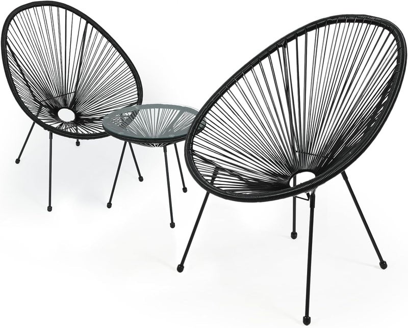 Harmony Home 3-Piece Outdoor Seating Set – 2 Acapulco Chairs & Glass Top Table, Garden, Balcony, Patio & Poolside Furniture - Image 3