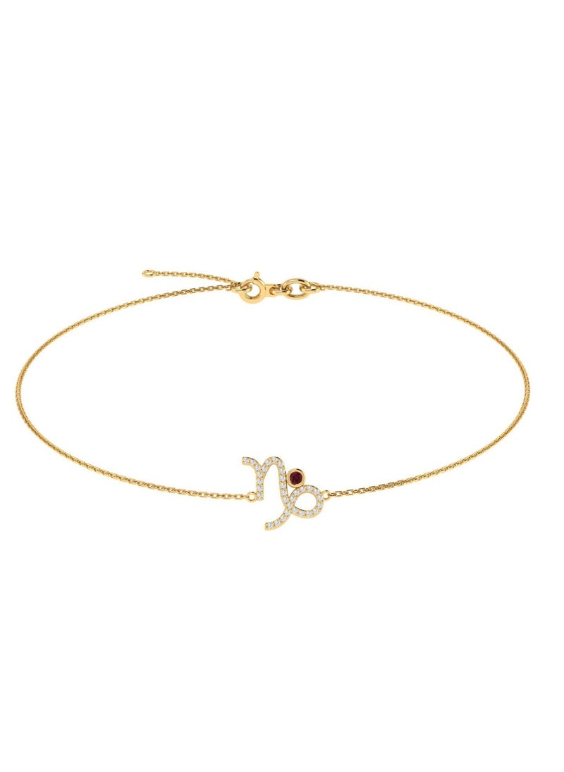 Capri Gold - Capri Gold 18K Yellow Gold Capricorn Zodiac Sign Bracelet with Garnet and Diamond - Image 1