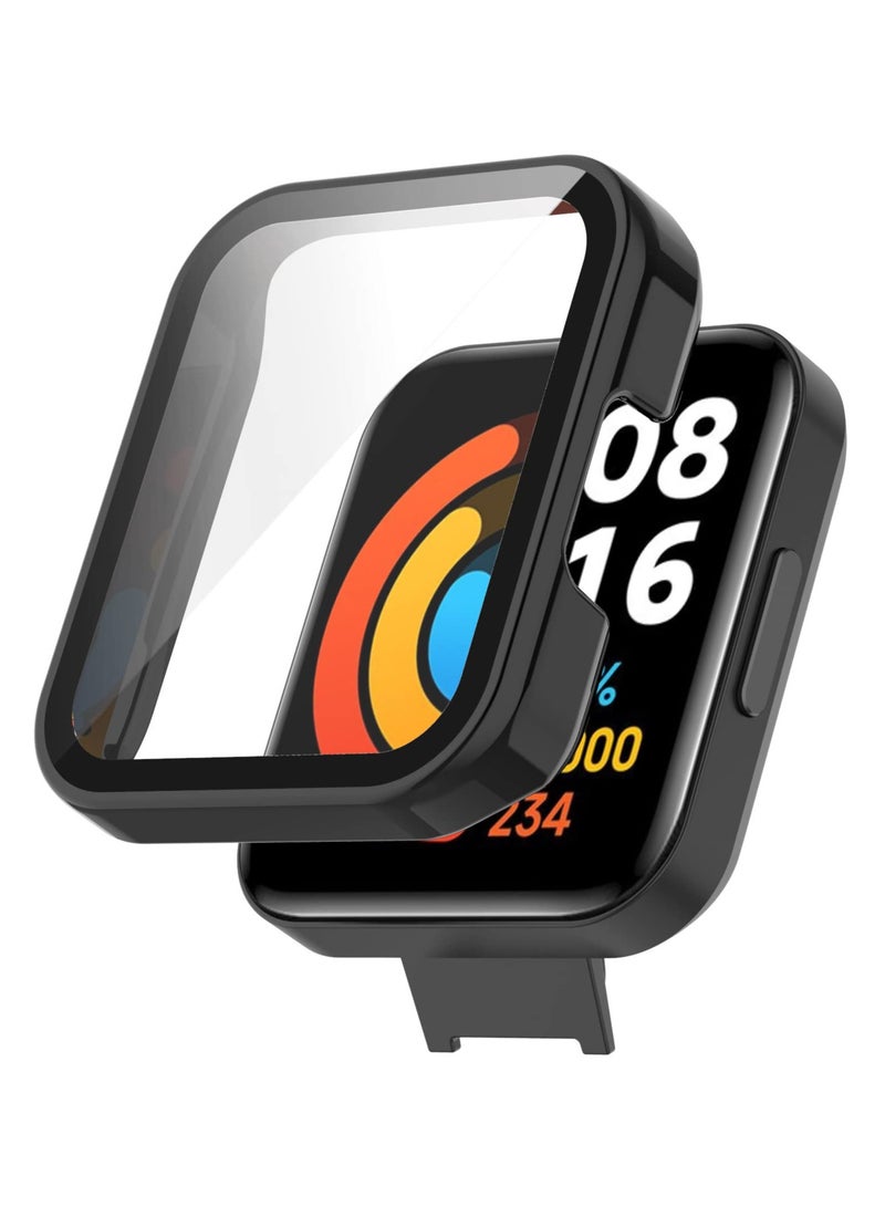جراب زجاجي متوافق مع ملحقات جراب ساعة شاومي ريدمي 2 لايت الذكية، غطاء حماية كامل مقاوم للخدش في جميع أنحاء الكمبيوتر الصلب لساعة ريدمي 2 لايت، اسود - Image 1