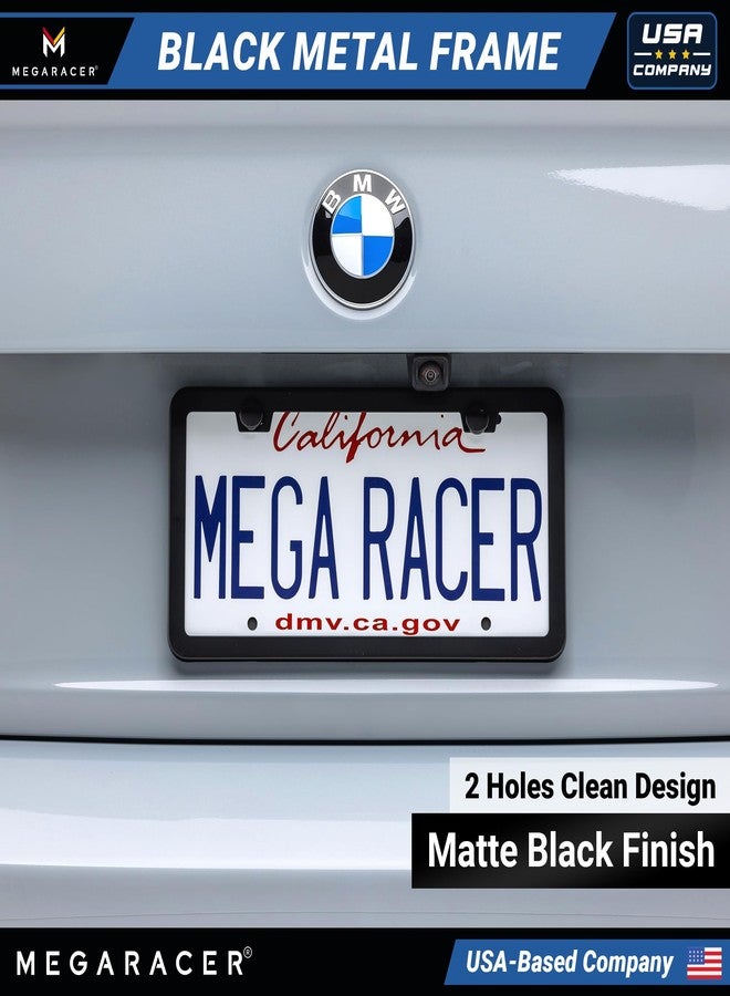 Mega Racer® Thin Matte Black License Plate Frame Metal | Compatible with BMW Tesla Mercedes Porsche Audi Lexus | Car Licence Plate Holder | Porta Placas para Auto All Car Tag Frame Screw Cap | 1 Pack - Image 2