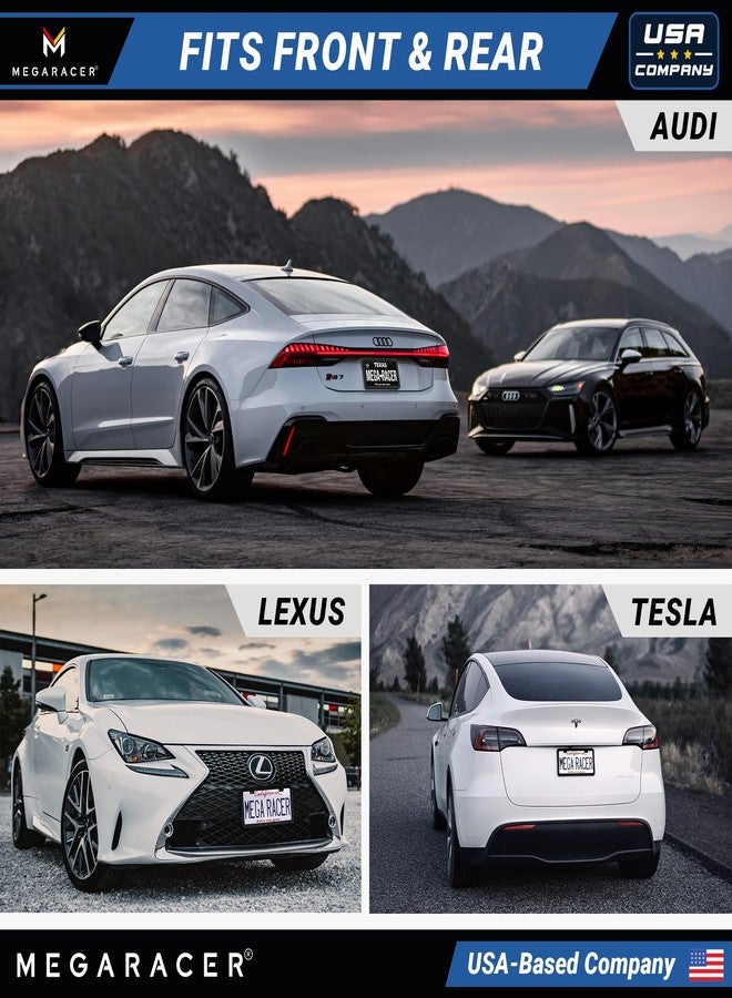 Mega Racer® Thin Matte Black License Plate Frame Metal | Compatible with BMW Tesla Mercedes Porsche Audi Lexus | Car Licence Plate Holder | Porta Placas para Auto All Car Tag Frame Screw Cap | 1 Pack - Image 5