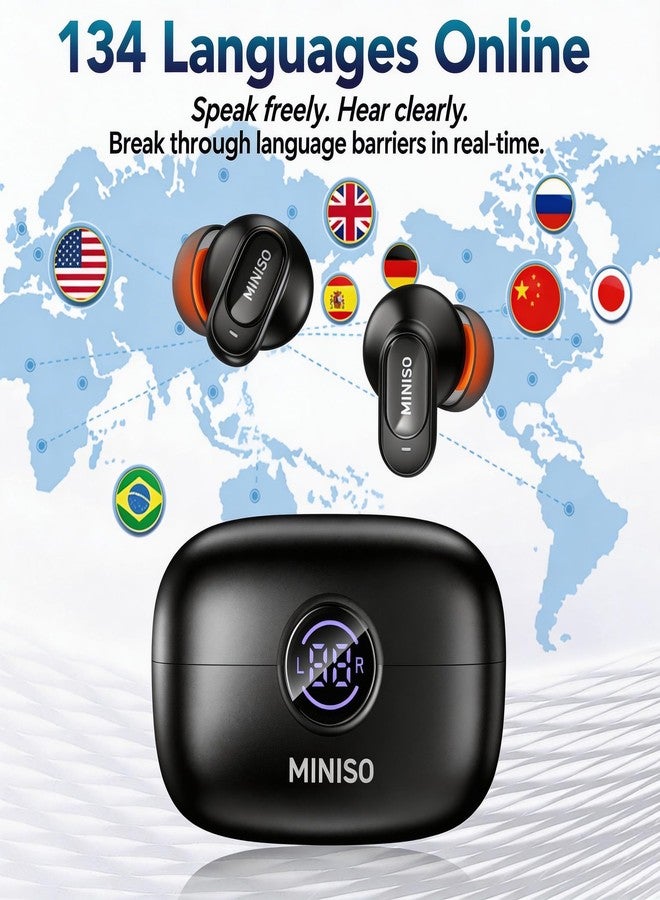 ميني سو سماعات أذن MINISO MS105 للترجمة في الوقت الحقيقي، 2026 سماعات أذن جديدة لمترجم اللغة AI 165، Audifonos Traductores Inglés Español، ترجمة وسادات الأذن لتعلم السفر - Image 2