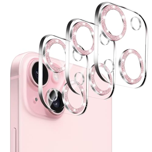 Dengduoduo 3 Pack Tempered Glass Camera Lens Protector for iPhone 15 6.1" & for iPhone 15 Plus 6.7", Bling Glitter, Ultra HD, 9H Hardness, Anti-Scratch, Case Friendly, Easy to Install - Image 1
