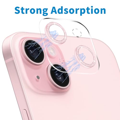 Dengduoduo 3 Pack Tempered Glass Camera Lens Protector for iPhone 15 6.1" & for iPhone 15 Plus 6.7", Bling Glitter, Ultra HD, 9H Hardness, Anti-Scratch, Case Friendly, Easy to Install - Image 4