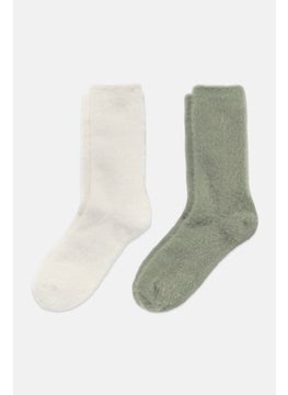 Tchibo Kids Girl 2 Pair High Cut Cozy Socks, White  - Image 1