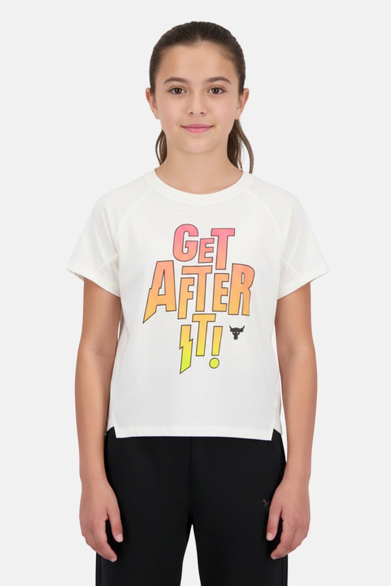 UNDER ARMOUR Kids Girl Loose Fit Graphic Print T-Shirt, White - Image 1