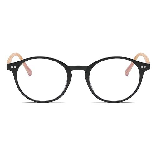 Gleyemor Blue Light Glasses for Men Women, Vintage Round Bluelight Blocking Computer Screen Protection Glasses (Matte Black Frame & Wood-grain Leg) - Image 2