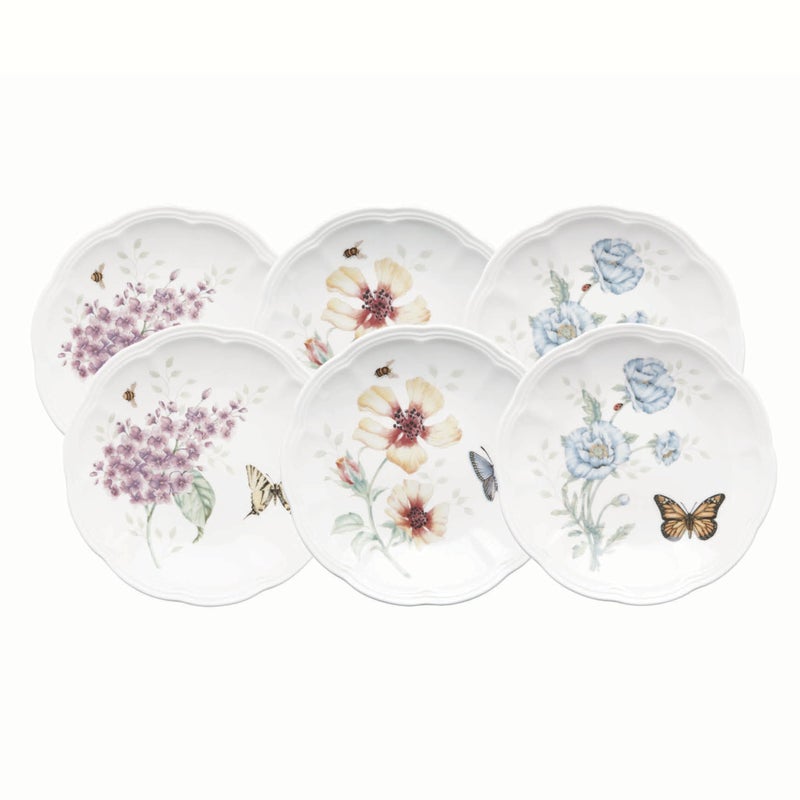Lenox Dinnerware Set, Butterfly Meadow 6-Piece Tidbit Plate Set, Service For 6, Durable Porcelain Appetizer Plates, Dishwasher And Microwave Safe, Ceramic Plates, Salad Plate (Assorted, 6 Piece) - Image 1