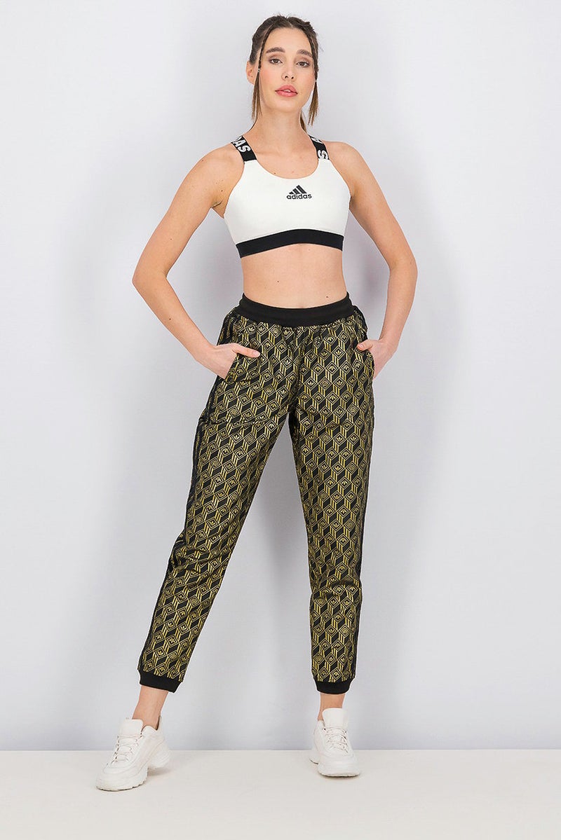Adidas سروال رياضي نسائي متميز من SST، أسود وذهبي معدني - Image 2