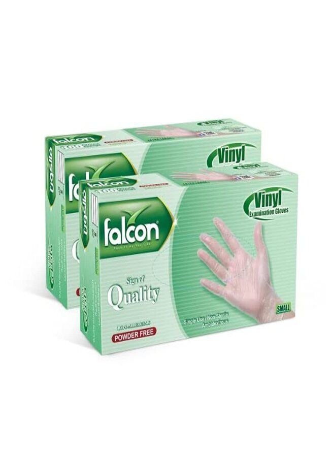 Falcon Vinyl Gloves - Clear Powder Free - S (2 Packs x 100 Pieces) - Image 1
