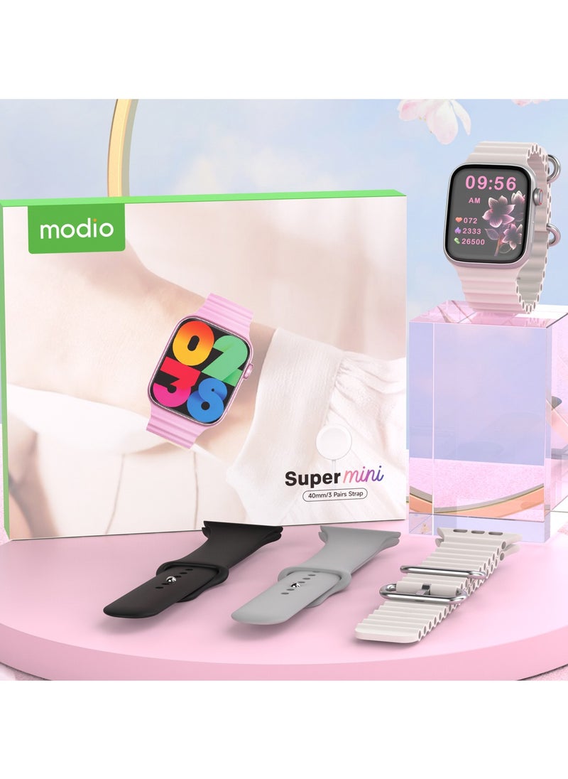 modio Modio Super Mini Ladies Special Smart Watch with Three Set Strap and Wireless Charger Silver  - Image 3