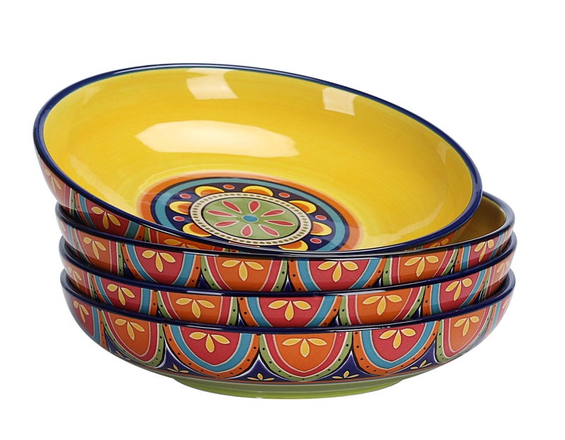 Bico Tunisian Pasta Bowls 35oz Salad Bowl Set of 4 Large Ceramic Serving Dinner Bowls for Soup and Cereal Microwave and Dishwasher Safe Gift for Housewarming and Thanksgiving