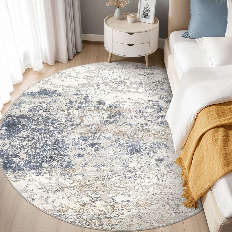 DMOYEST 6ft Round Area Rug Living Room Rugs - 6x6 Washable Large Soft Indoor Modern Abstract Low Pile Rug Carpet for Bedroom Dining Room Farmhouse Home Office - Beige Blue - Image 2