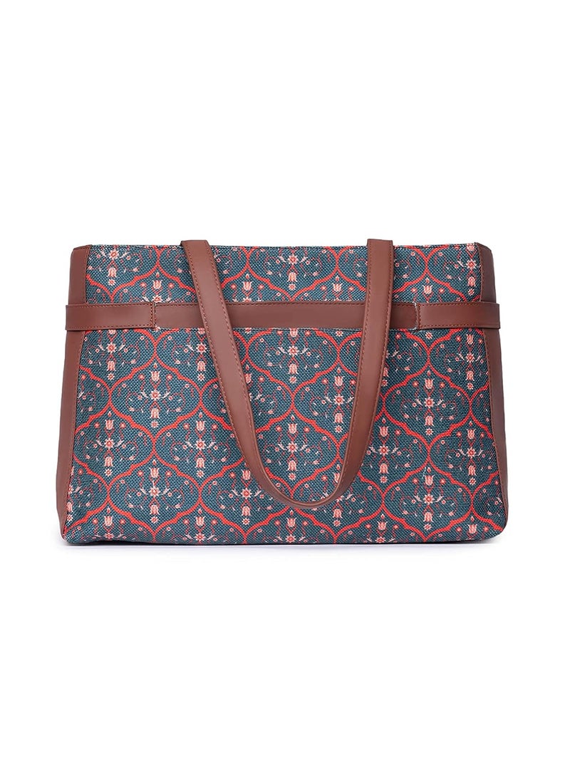 ZOUK Women's Jute Handcrafted Vegan Leather Statement Office Shoulder Bag - Image 5
