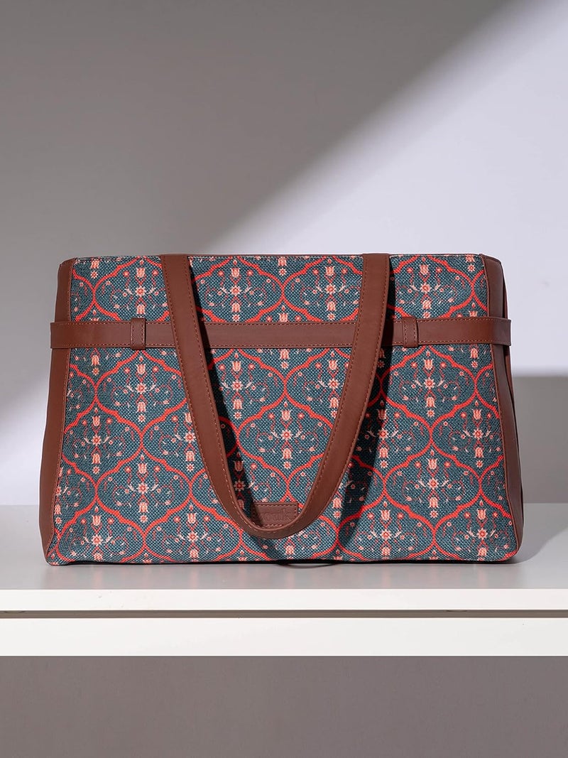 ZOUK Women's Jute Handcrafted Vegan Leather Statement Office Shoulder Bag - Image 3