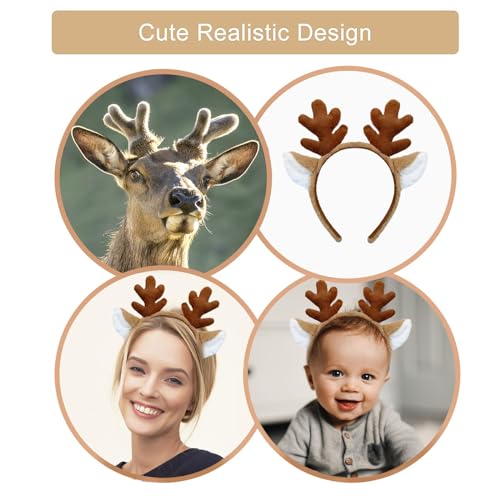 Beviliu Reindeer Antlers Headband - Animal Ears Headbands Fluffy Realistic Deer Antler Hairband Party Cosplay Costume Washing for Christmas Halloween - Image 5