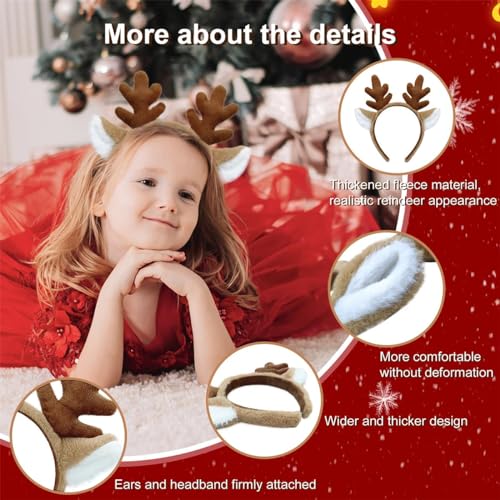 Beviliu Reindeer Antlers Headband - Animal Ears Headbands Fluffy Realistic Deer Antler Hairband Party Cosplay Costume Washing for Christmas Halloween - Image 2