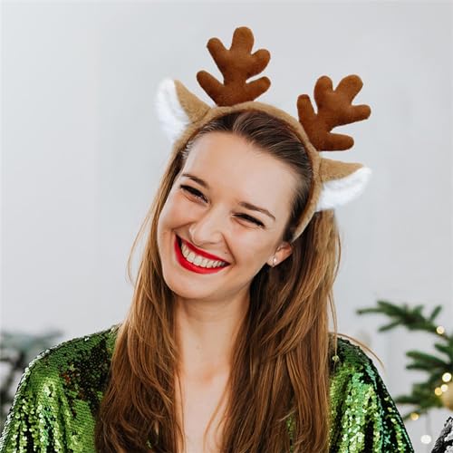 Beviliu Reindeer Antlers Headband - Animal Ears Headbands Fluffy Realistic Deer Antler Hairband Party Cosplay Costume Washing for Christmas Halloween - Image 3
