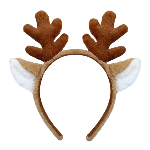 Beviliu Reindeer Antlers Headband - Animal Ears Headbands Fluffy Realistic Deer Antler Hairband Party Cosplay Costume Washing for Christmas Halloween - Image 1