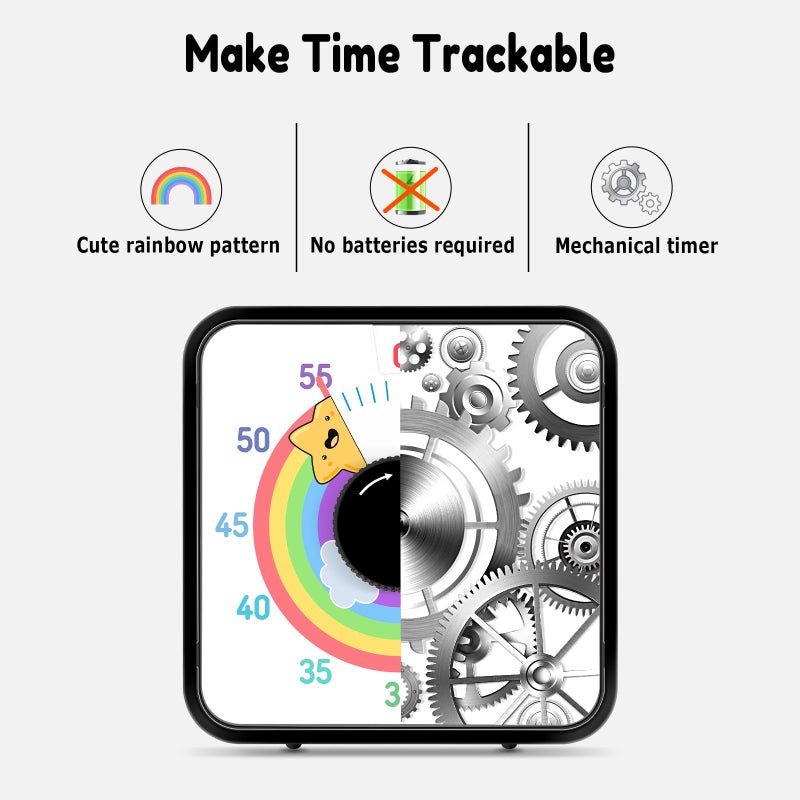 Secura 60-Minute Visual Timer, 7.5 Inch Magnetic Rainbow Countdown Timer for Classroom or Kitchen, Durable Mechanical Timer Clock with Magnetic Backing (Black & Star) - Image 2