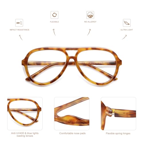 AMOMOMA 3 Pack Retro Oversized Aviator Reading Glasses for Women Men,Classic Large Reader Blue Light Computer Frame AM6111 C1+C2+C9 1.50 - Image 4