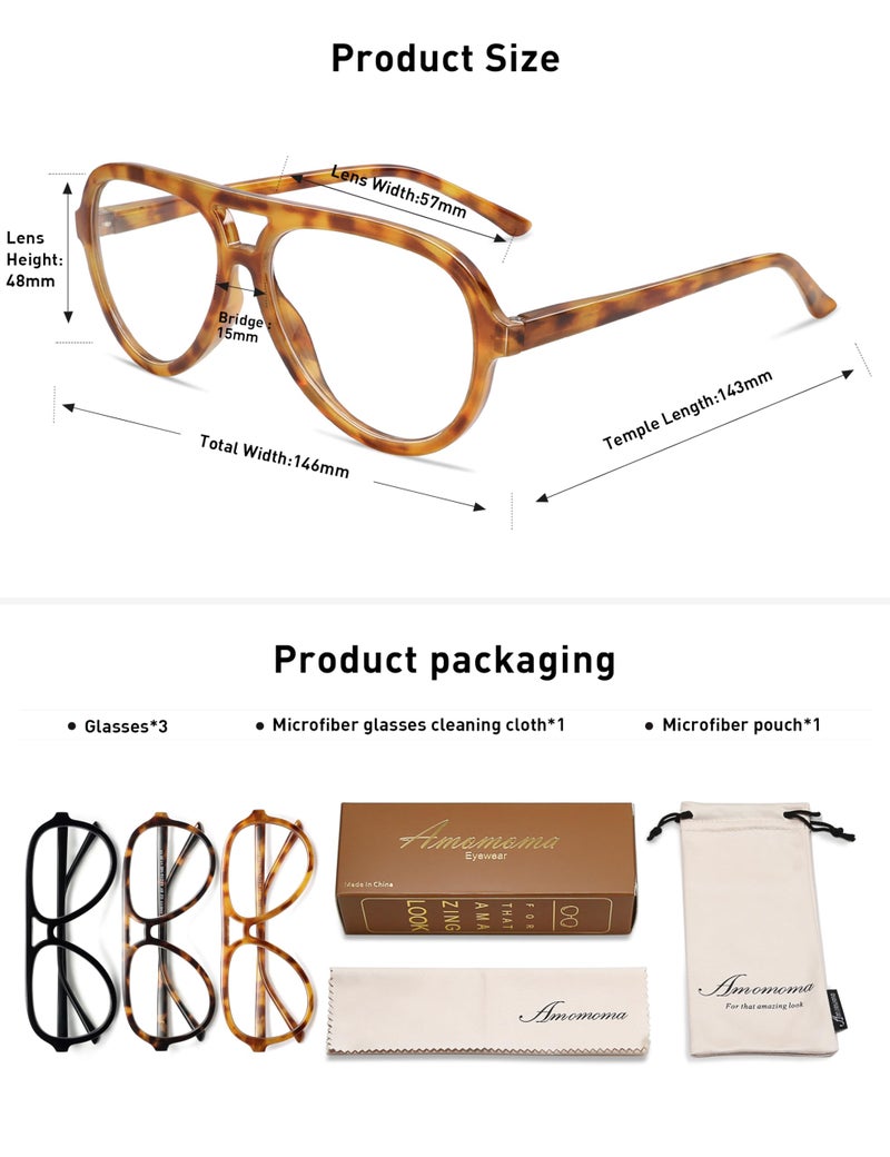 AMOMOMA 3 Pack Retro Oversized Aviator Reading Glasses for Women Men,Classic Large Reader Blue Light Computer Frame AM6111 C1+C2+C9 1.50 - Image 5
