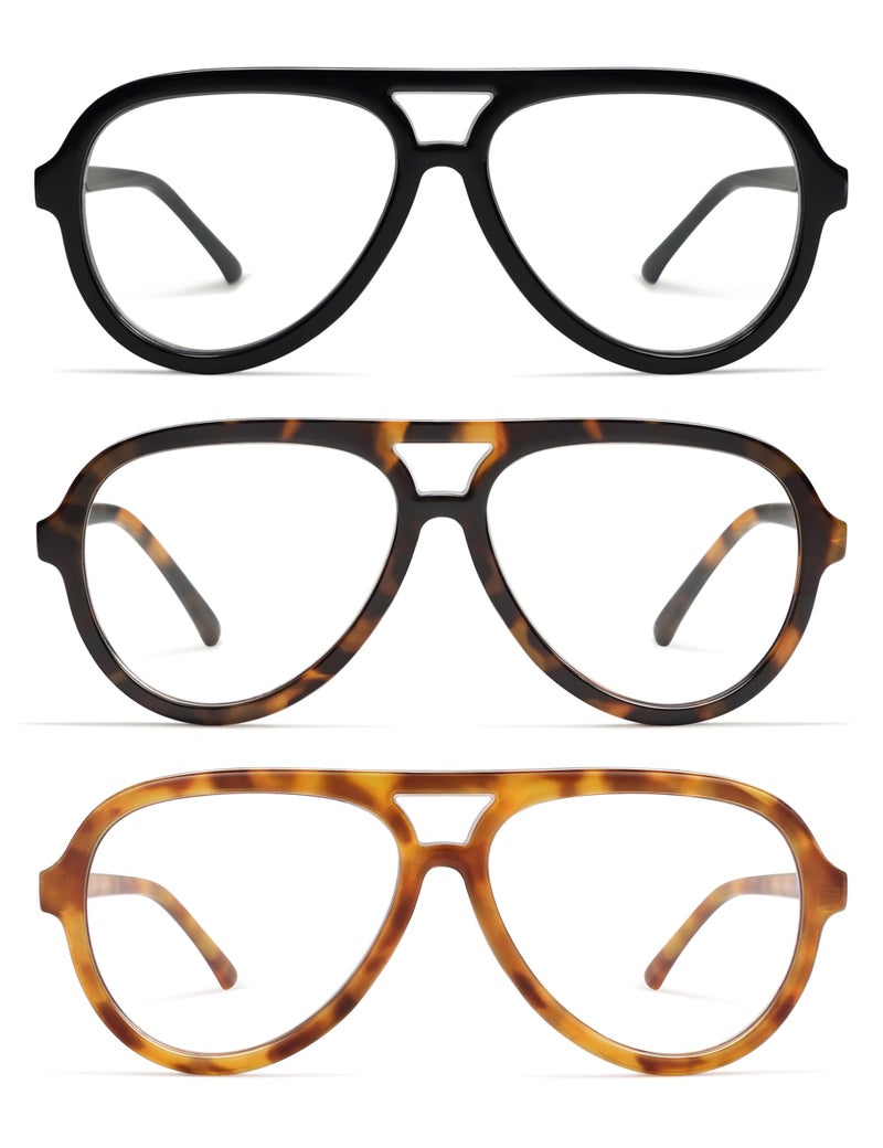 AMOMOMA 3 Pack Retro Oversized Aviator Reading Glasses for Women Men,Classic Large Reader Blue Light Computer Frame AM6111 C1+C2+C9 1.50 - Image 1