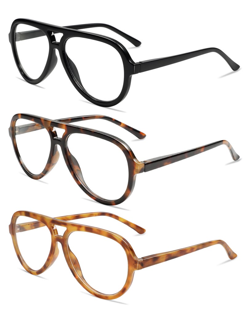 AMOMOMA 3 Pack Retro Oversized Aviator Reading Glasses for Women Men,Classic Large Reader Blue Light Computer Frame AM6111 C1+C2+C9 1.50 - Image 3