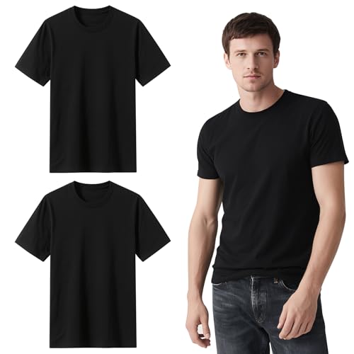 ORJ 2 Pack Black t Shirts for Men,Crew Neck Short Sleeve Men's Undershirt,Plain Black Workout Polyester Blank tee Bulk - Image 1