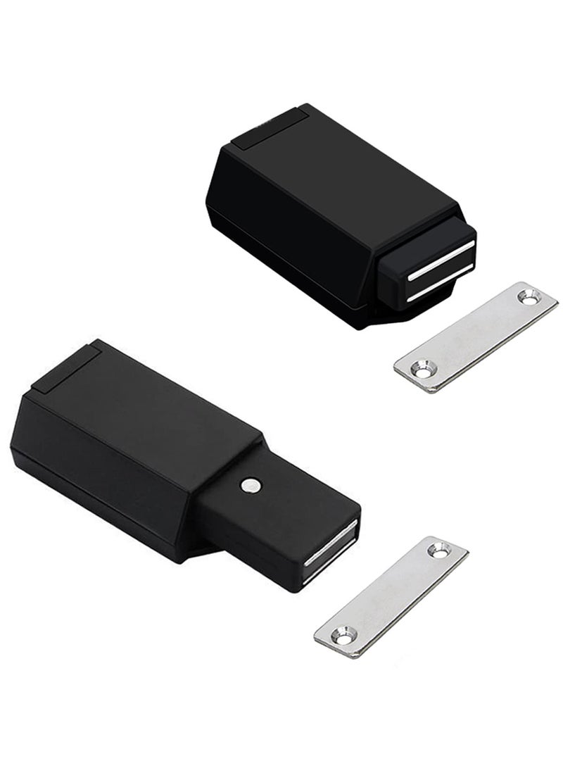 SOLARAE Heavy Duty Magnetic Door Rebounder - 2 Pack Push-to-Open Cabinet Hardware for Hidden Touch Latches and Drawer Pulls, Ideal for RV Closets, Strong Pop-Out Mechanism, Black Finish. - Image 1