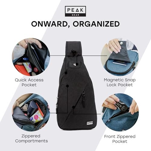 Peak Gear Travel Sling Bag. Compact Crossbody Bag | Lighter and Smaller than a Backpack | Lifetime Lost & Found ID Tag | Black - Image 3