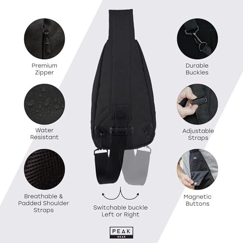 Peak Gear Travel Sling Bag. Compact Crossbody Bag | Lighter and Smaller than a Backpack | Lifetime Lost & Found ID Tag | Black - Image 4