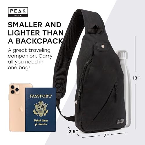 Peak Gear Travel Sling Bag. Compact Crossbody Bag | Lighter and Smaller than a Backpack | Lifetime Lost & Found ID Tag | Black - Image 2