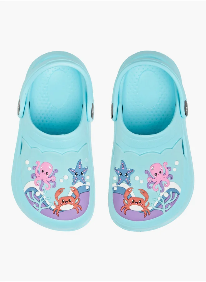 Aqua Animal Applique Clogs with Backstrap