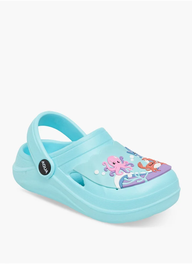 Aqua Animal Applique Clogs with Backstrap