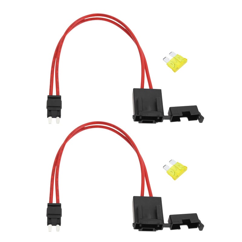Micro Traders 2pcs Car Fuse Holder Connector 32V 20Amp 16AWG Heavy Duty Wire Extension Small Fuse Holder Connector for Vehicle with 4Pcs 20A Fuses for ATMAPM 23cm Mini