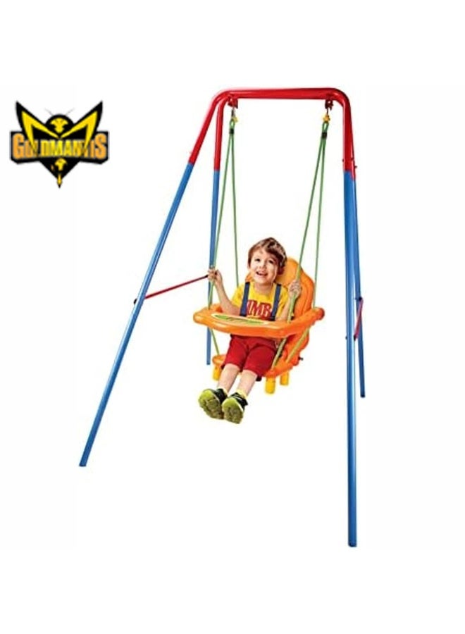 GOLD MANTIS Kids Swing Set with Safety Harness – Toddler Indoor Outdoor Swing Chair with Frame – Adjustable Seat & Rope Height – Baby Swing for Home & Garden Play - Image 2